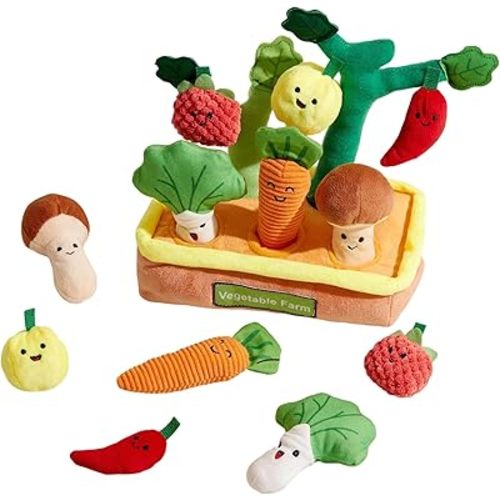 Vegetable Garden Plush Playset for Baby 6-12 Months, Montessori Pretend Play Plant Food Toy Set, Stuffed Soft Sensory Toys with Rattle, Crinkle Carrot, My First Mini Farm for 1 Year Old Boy & Girl