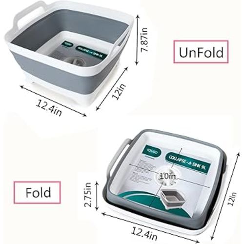 Amazon.com: FOSJGO 2.4 Gal(9L) Collapsible Dish Basin with Drain Plug,Space Saving Multiuse Foldable Sink Tub,Dishpan,Kitchen Sink for Camping,Plastic Tub,Vegetable Washing,Beverage Tubs : Automotive