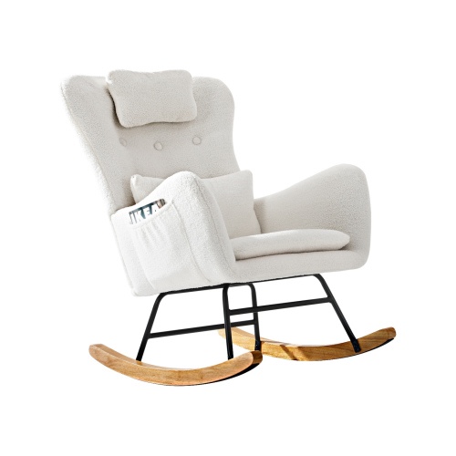 Oikiture Rocking Chair Nursing Armchair Sherpa White