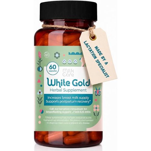 White Gold Lactation Supplement for Breast Milk Supply Increase & Flow – IBCLC-Formulated Breastfeeding Vitamins with Dong Quai Root, Shatavari, Milk Thistle – Fenugreek-Free – 60 Vegan Capsules