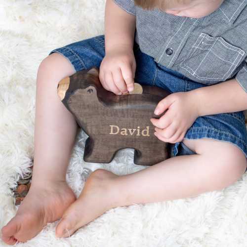 Custom Kid Christmas Gift, Baby Gift Idea, Christmas Bear Decor, Personalized Boy Piggy Bank Gift, Wooden Coin Bank Holiday Decorations
