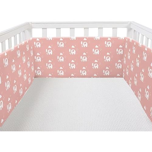 Crib Mesh Liner Padded Cushioned Liners Crib Anticollision Pads, Mesh 4 Insides Bumpers Pads for Boys Girls (Pink Elephant)