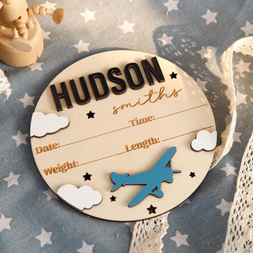 Airplane Milestones Sign, Personalized Round Baby Sign, Monthly Milestones Sign, Aircraft Wood Name Plaque, Custom Baby Boy Nusery Decor