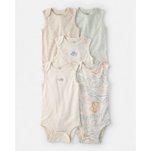 Baby 5-Pack Animals Sleeveless Multipack Bodysuits - Cream