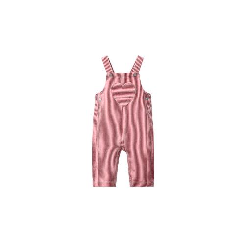 LONG STRIPED HEART SATEEN OVERALLS - Red / White | 6-9 mo