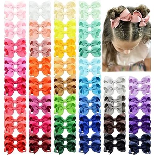 80PCS 3Inch Hair Bows for Girls Grosgrain Ribbon Toddler Hair Accessories with Alligator Clips for Toddlers Baby Girls Kids Teens in Pairs