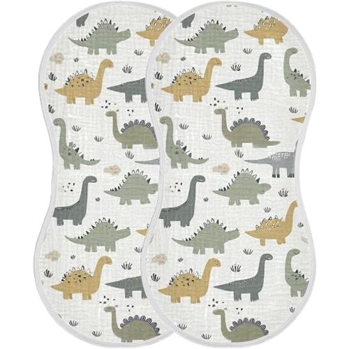 Green Gold Dinosaur Print Muslin Burp Cloths for Baby Boys Girls 2 Pack Soft Absorbent Cotton Burping Cloths Burp Cloths Towels