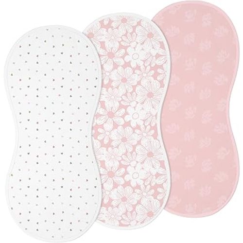 3 Pcs Changing Pad Liners Fits in Peanut Shape Changing Pad Waterproof Diaper Mats Organic Cotton Peanut Mats are Warm on Baby's Back, Washable Reusable(Cute Style,Pink)