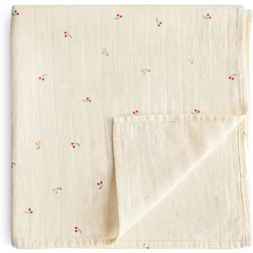 mushie Muslin Baby Swaddle Blanket | 100% Organic Cotton (Cherries)