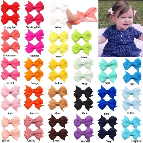 Shgiloo 50Pcs 2 inch Baby Hair Bows Clips Grosgrain Ribbonfor Infant Girls - Fully Lined Mini Bows in 25 Color Pairs