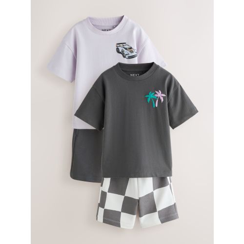 Charcoal Grey/Lilac Short Sleeve T-Shirt and Shorts Set 2 Pack (3mths-7yrs)