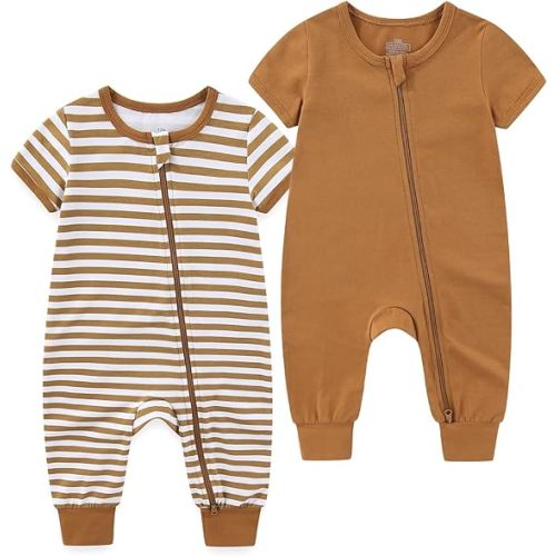 Baby Boy Girl 2 Pack Romper Infant Short Sleeve 2 Way Zipper One Piece Jumpsuits Newborn Clothes 0-24 Months