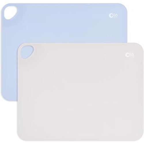 Olababy Fold N Go Silicone Placemat w Travel Case | Dishwasher Safe, BPA Free, Non-Slip, Waterproof | Mini Dining Mat for Infants, Babies, Toddlers and Kids (2, Blueberry/Pearl)