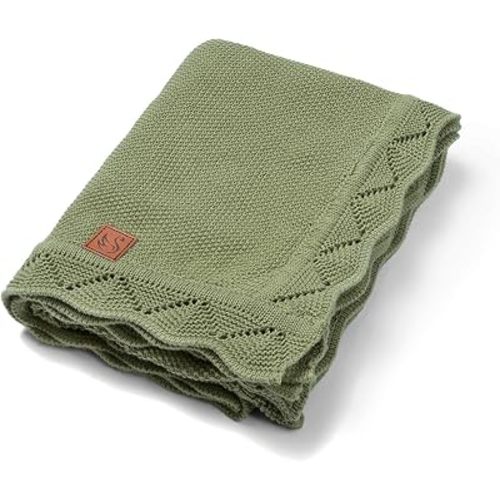 Heirloom Lace Blanket for Baby - 100% Luxury Soft Cotton Knit Warm Cozy Cuddle Stroller Crib Blanket for Newborns, Infants, & Toddlers (Sage Green)