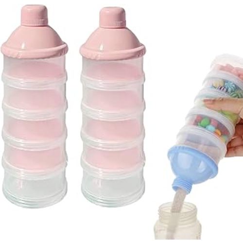 2 PCS 5 Layers Baby Milk Powder Dispenser, Milk Powder Pots, Formula Dispenser Portable Milk Powder Formula Dispenser Container Pot Box Milk Cans Snack Storage Box for Travel(Light Pink+ Light Pink)