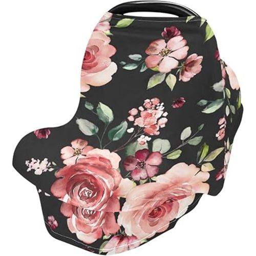 Nursing Cover Watercolor Flower Breastfeeding Soft Carseat Canopy Multi Use for Baby Car Seat Covers Canopy Shopping Cart Cover Scarf Light Blanket Stroller Cover