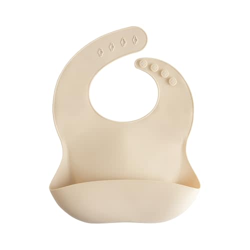 mushie Silicone Baby Bib | Adjustable Fit Waterproof Bibs (Shifting Sand)