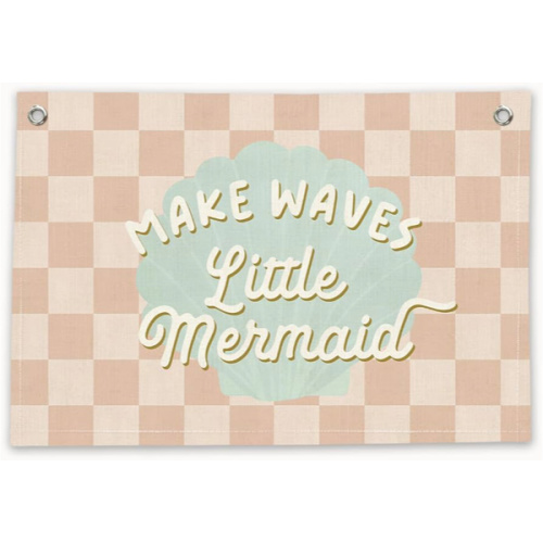 Amazon.com: RTXLEZM Girls Room Decor, Make Waves Little Mermaid Canvas Banner | Trendy Retro Coral Pink Checkered Wall Art Prints Hanging for Little Girls Nursery Bedroom Playroom Decor,20x30 Inch