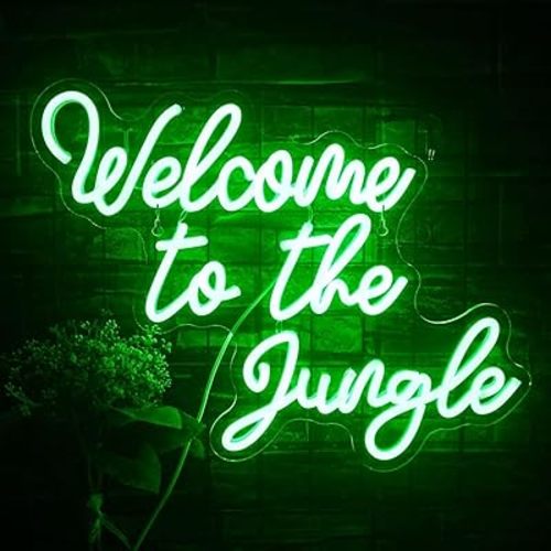 Welcome to the Jungle Neon Sign Jungle Decor Green Led Word Neon Light Signs for Wall Decor Usb Letter Light Up Sign for Garden Home Entryway Front Porch Party Gift