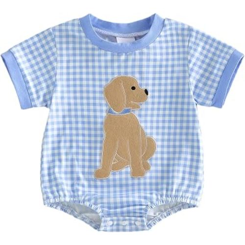 Baby Boy Bubble Romper Dog Embroidery Long Sleeve Bodysuit Fall Clothes