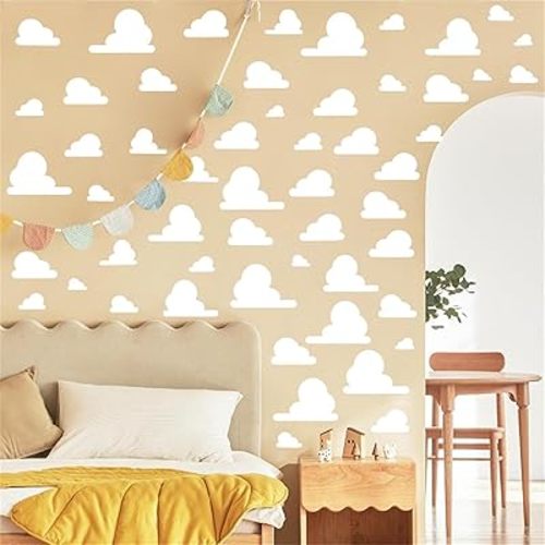 White Cloud Wall Decals Vinyl Clouds Wall Sticker Removable Cloud Decals Peel and Stick Kids Wall Stickers Removable Cute Clouds Stickers for Nursery Kid Bedroom Baby Room Playroom Decor