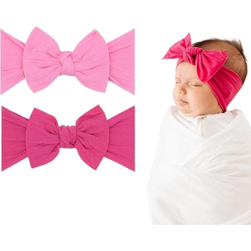 Baby Bling Lazos – Lazos para recién nacidos a niñas pequeñas, paquete de 2 diademas de nailon súper suaves y elásticas para la cabeza, accesorios perfectos para el cabello, bandas para la cabeza para