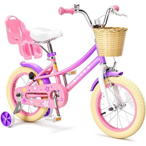 Girls Bike for 2-12 Years Old 12 14 16 20 Inch Toddler Kids Bike with Training Wheels and Basket,Doll Seat,Streamers,Bell,Girls Kids Bicycle for Gift