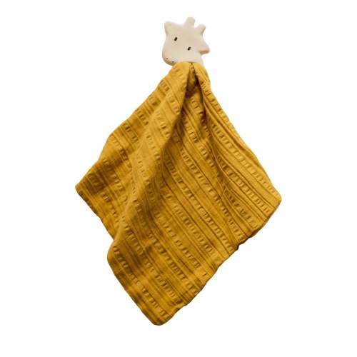 Giraffe Comforter Mustard Yellow with Organic Natural Rubber Teether