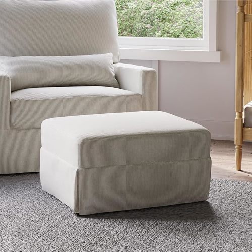 Namesake Crawford Gliding Ottoman in Fog Chatham Stripe Performance Eco-Weave, Water Repellent & Stain Resistant, Greenguard Gold & CertiPUR-US Certified