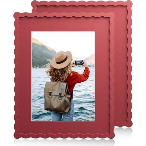 11x14 Wavy Picture Frame with 8x10 Mat, 11x14 Wood Frame, Real Glass