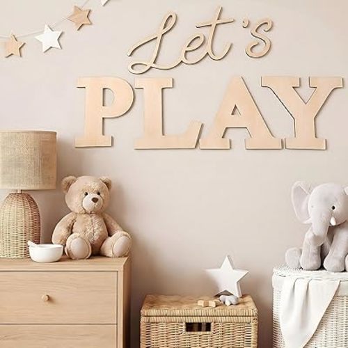 Kigley 17 Inch Nursery Sign Wooden Playroom Wall Decor Playroom Wall Plaques Decoration for Kids Toddler Nursery Room Home Classroom Decor(Natural,Let Play)