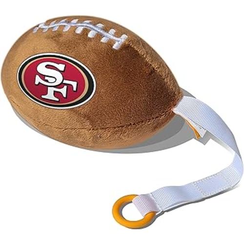 San Francisco 49ers Plush Football Pacifier Holder by Smilo - Officially Licensed NFL Soother Holder - Soft Plush Toy and Dummy Holder - Fits Any Pacifier - Stroller Accessory & Newborn Essential