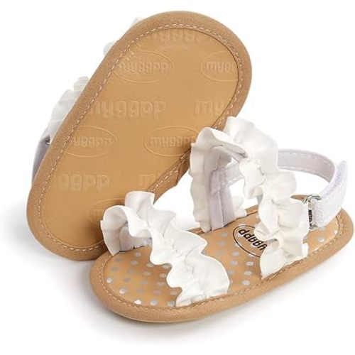 COSANKIM Infant Baby Girls Summer Sandals with Flower Soft Sole Newborn Toddler First Walker Crib Dress Shoes