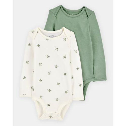 3 Month: Baby 2-Pack Long-Sleeve PurelySoft Bodysuits - Green/Ivory | Carter's