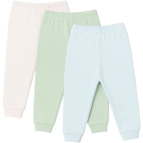 Baby Jogger Pants with Elastic Cuffs – Stay-On Lightweight Toddler Joggers, Soft & Stretchy Baby Pants, 3-Pack