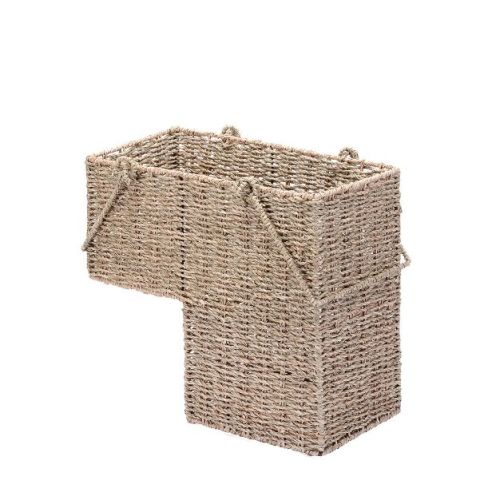 Hastings Home 14-Inch Woven Seagrass Wicker Staircase Basket with Handles