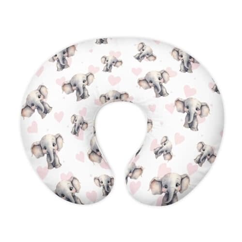 Jeiento Elephant Nursing Pillow Covers Pink Heart Nursing Pillow Slipcovers Elastic&Soft Breastfeeding Pillow Slipcover,Tummy Time, Baby Sitting Support, Awake-Time Support,Pillow Cover Only
