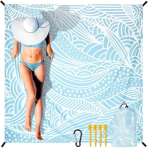 Beach Blanket Waterproof Sandproof Extra Large Beach Mat 79" X 83"/120"x108"for 1-8 Adults Quick Drying Durable Outdoor Picnic Mat for Beach Travel Camping Hiking