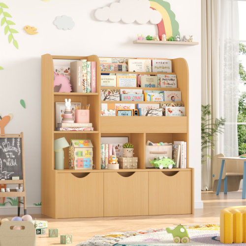 Wade Logan® Annyah Toy Storage Organizer with 3 Removable Bins, Baby-Proof Bookshelf for Nursery & Playroom & Reviews | Wayfair