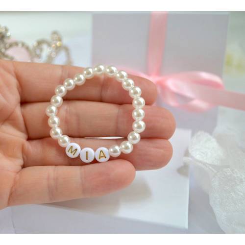 Pearl Baby Bracelet, Baby Girl, Newborn Toddler Bracelet, Personalized Baby Girl Bracelet, Baby Shower Gift, Name Bracelet, Easter Gift