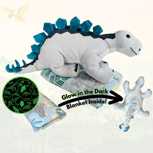 Stegosaurus Stuffed Animal with Blanket Inside: 3-in-1 Pillow, Blanket, and Friend - 28" Dino with 60"x40" Glow-in-The-Dark Dino