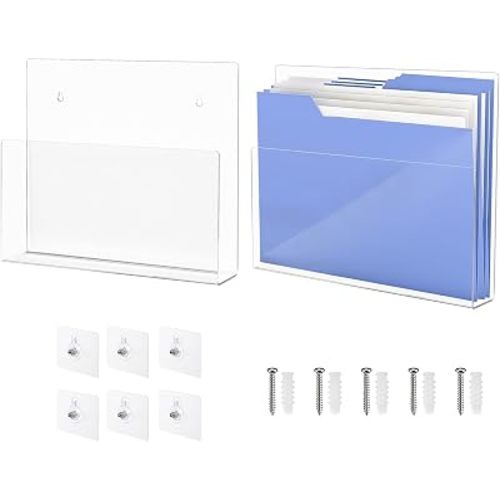 2-Pack 12-Inch Clear Acrylic Wall File Holder for Office Home School