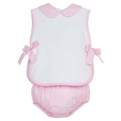 Bow Tab Diaper Set - Light Pink Mini Gingham