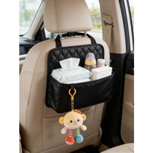 1pc Baby Car Safety Seat Accessory - Faux Leather Hanging Storage Bag, Fashionable Car Accessory, Multi-Function Car Storage Bin, Car Safety Seat Storage Box | SHEIN USA