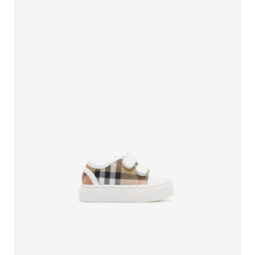 Check Cotton Sneakers in Sand beige - Children | Burberry® Official