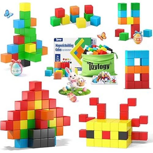 48PCS Magnetic Blocks for Toddlers Outdoor Toys, Large Magnetic Cube Toy for Sensory Montessori Education Preschool Magnet Toys for 3 4 5 6 Year Old Boys and Girls