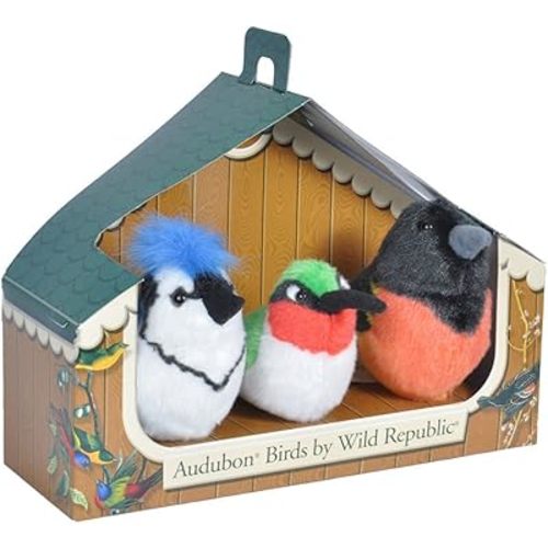 Wild Republic Audubon Birds Collection with Authentic Bird Sounds, Hummingbird, Blue Jay and Baltimore Oriole, Bird Toys for Kids and bird watchers, 5"