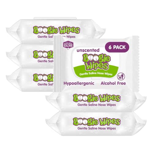 Boogie Gentle Saline Nose Wipes Unscented - 180 Count | Hypoallergenic & Alcohol-Free, Made with Natural Saline, Aloe, Chamomile & Vitamin E, Diaper Bag Essential