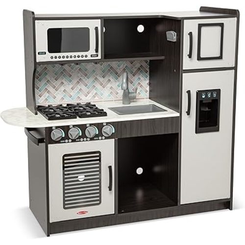 Melissa & Doug Chef's Wooden Pretend Play Kitchen for Kids with “Ice” Cube Dispenser – Charcoal Gray - FSC Certified