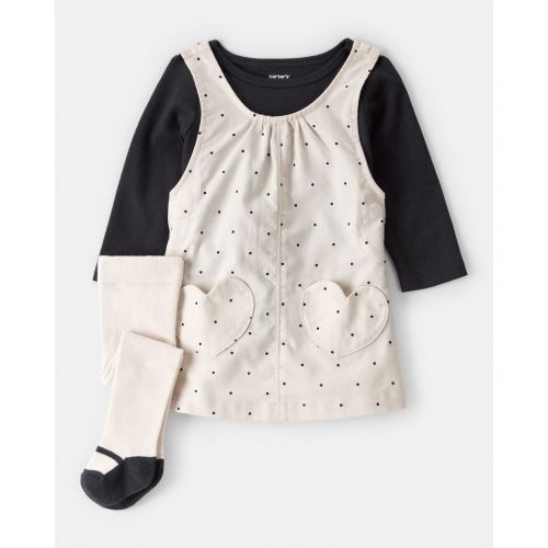 Baby Girl 3-Piece Heart Print Long-Sleeve Dress Set - Ivory/Black | Carter's